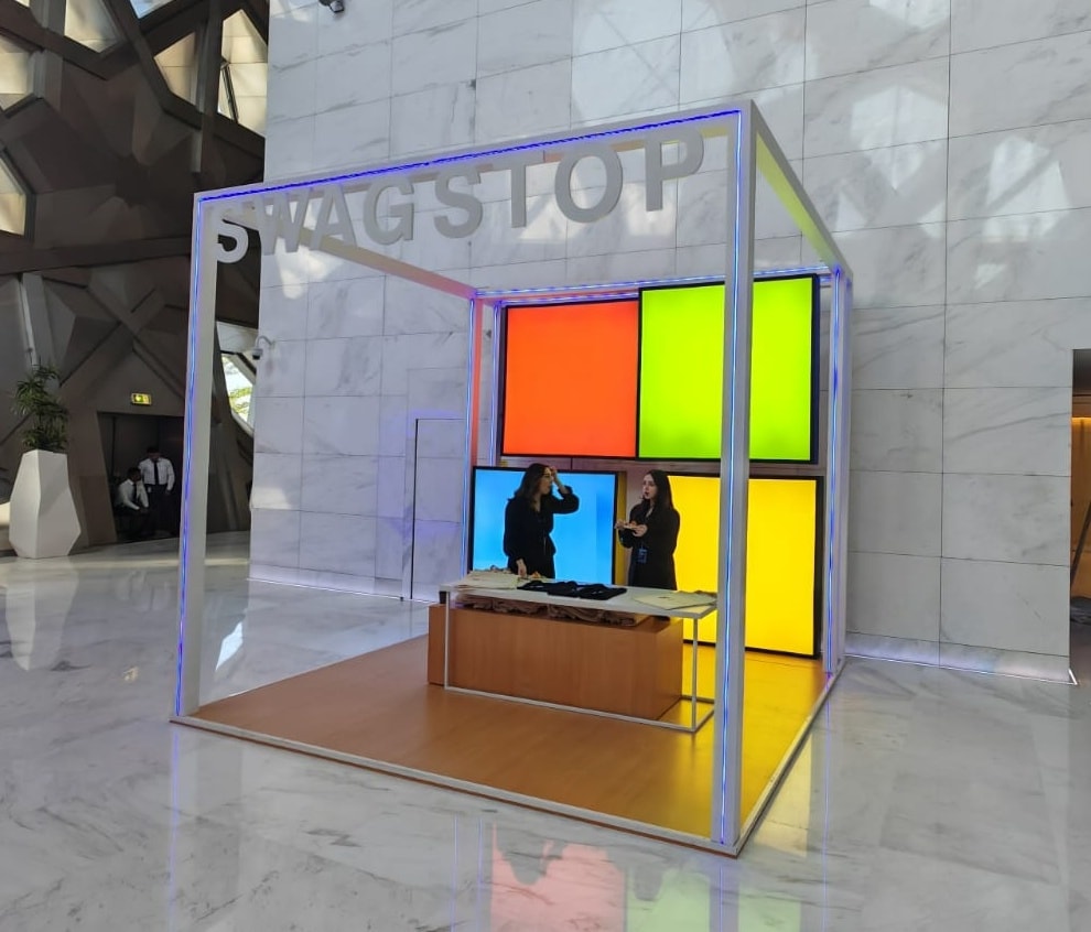Swag Stop kiosk in Microsoft’s four colours