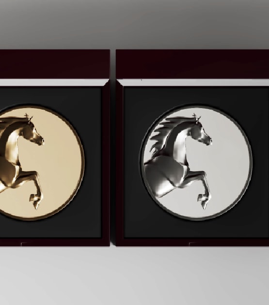 Pair of horse medals in gold and silver