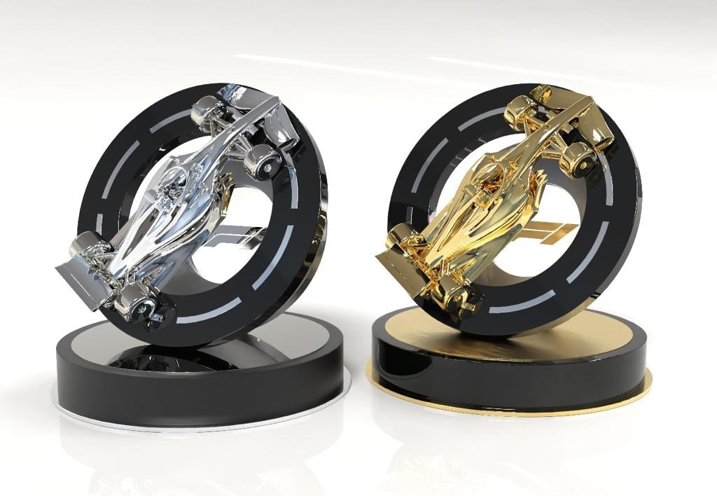 Pair of racing-circuit trophies in silver and gold