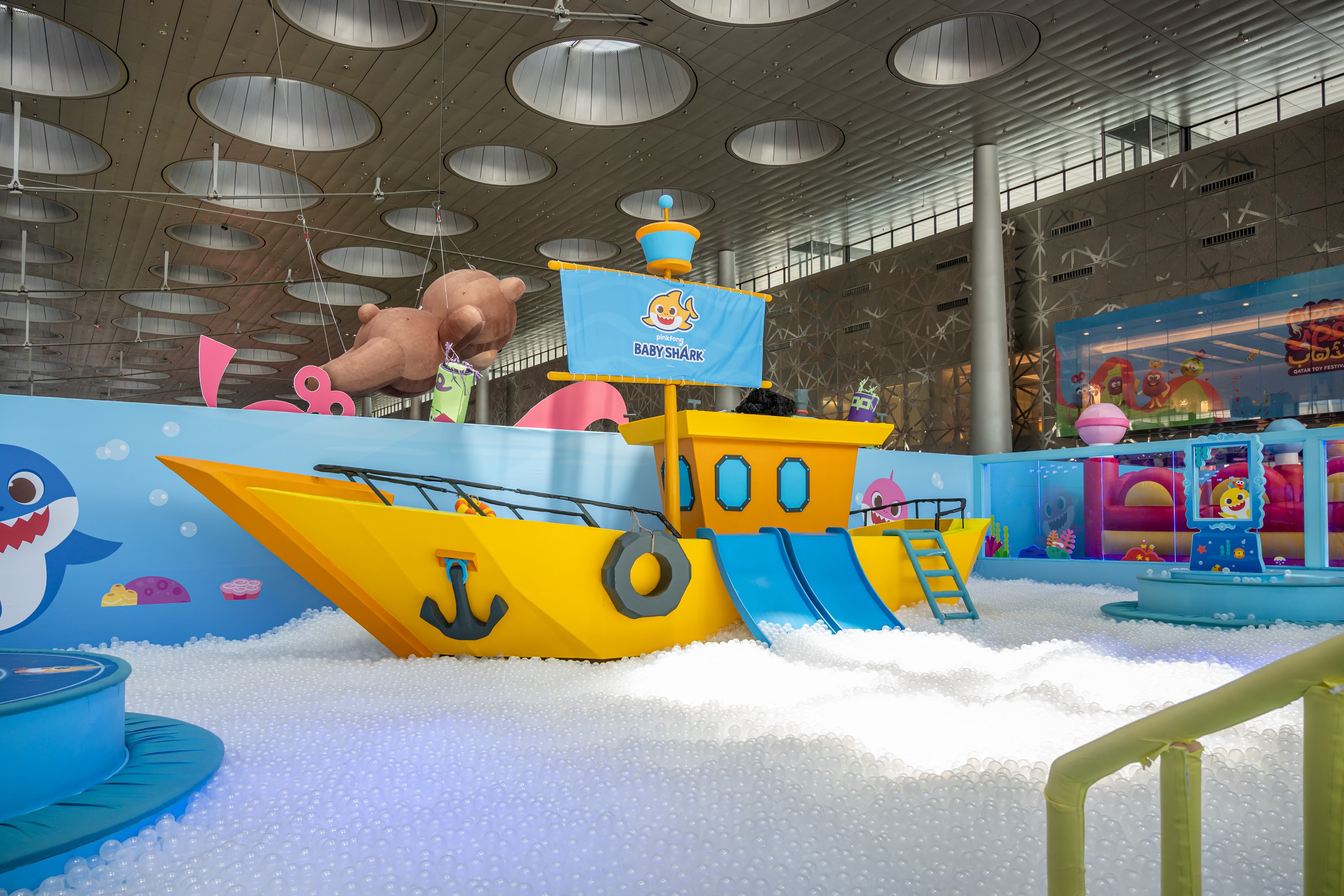 Baby Shark ship in a white ball pit