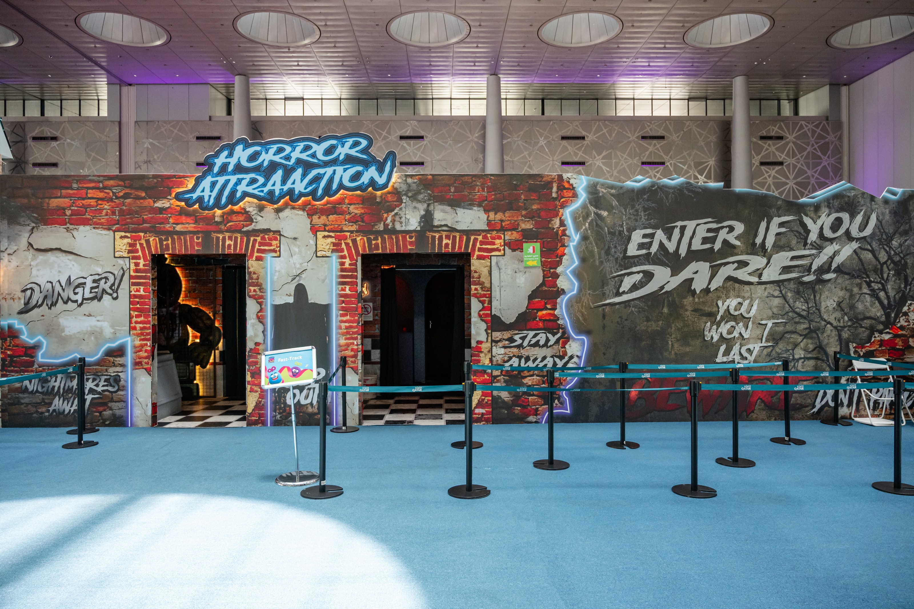 Horror Attraction facade reading “Enter if you dare”