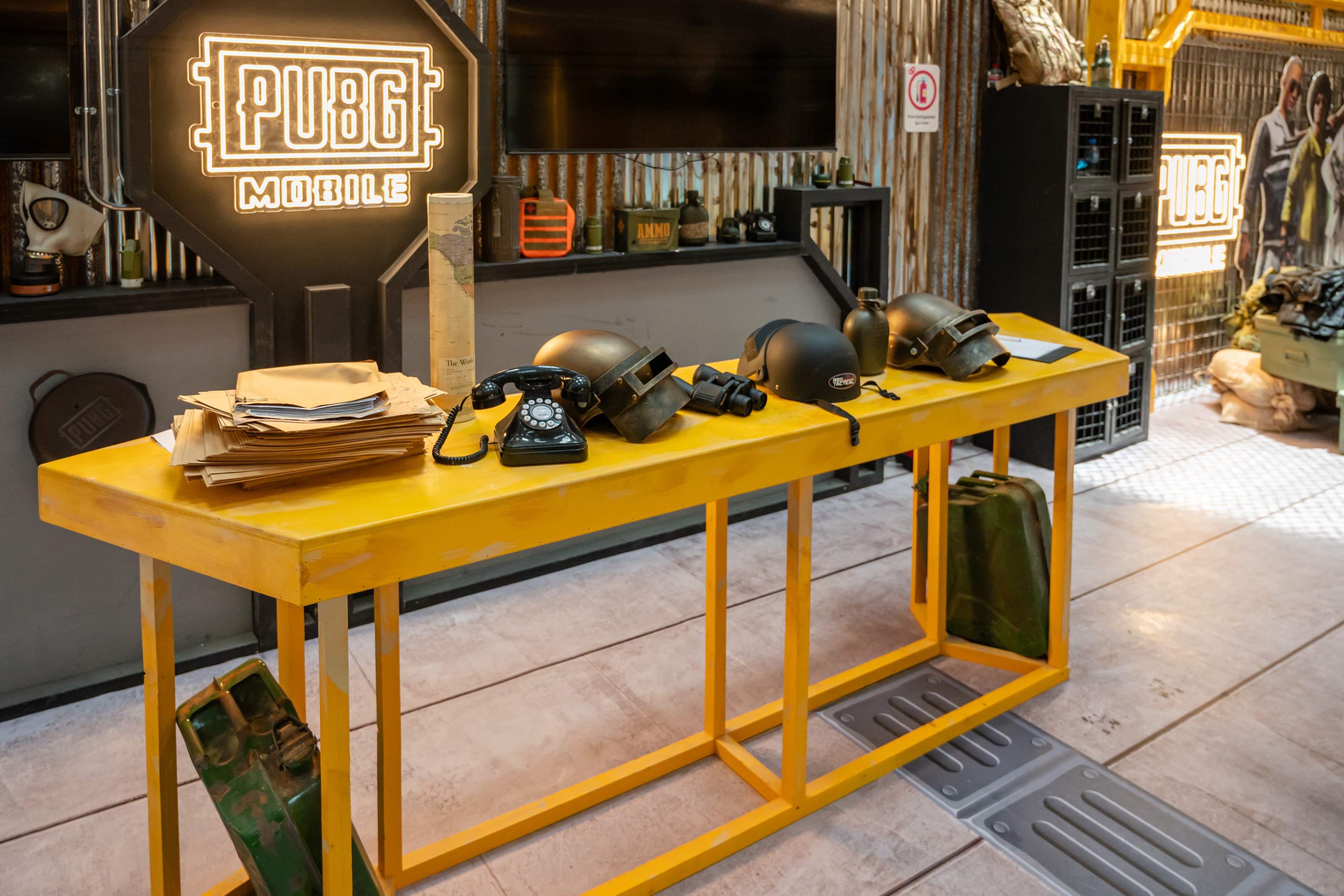 Yellow loot table under a PUBG Mobile sign
