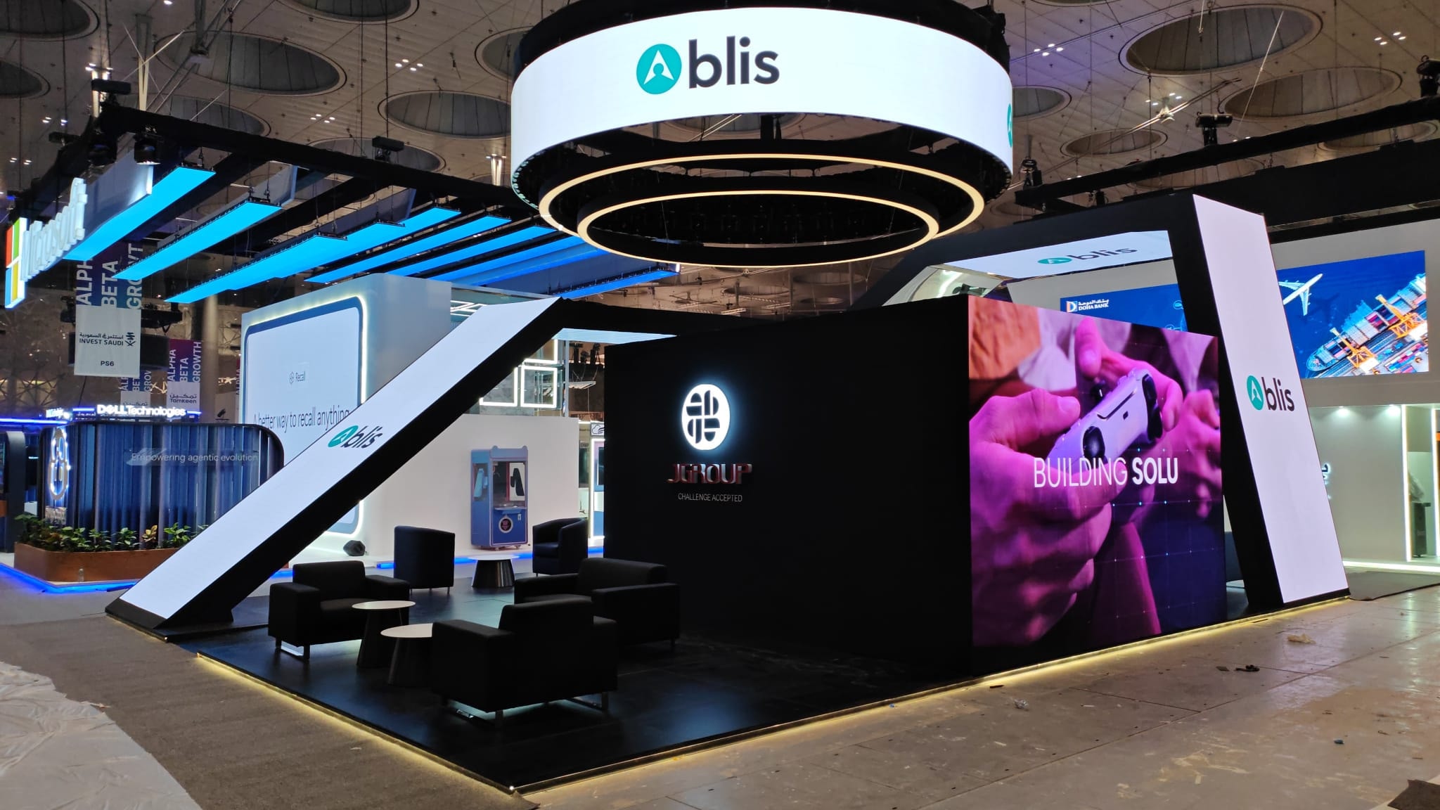 Ablis halo sign and LED wall on the J Group stand